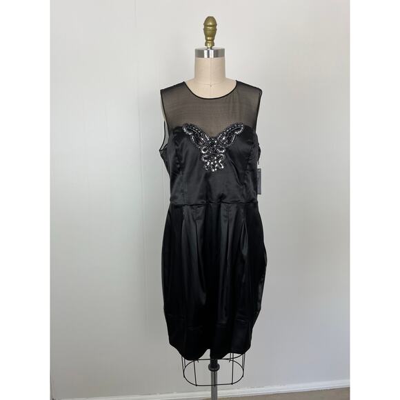 Bisou Bisou NWT Black Sheath Dress 14 Sheer Embroidered Sleeveless LBD - Picture 1 of 15